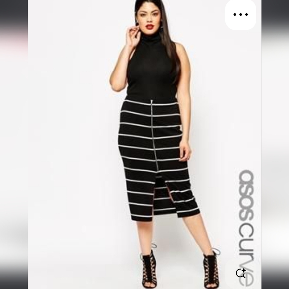 NWOT ASOS CURVE Mono Stripe Zip Front Tube Skirt Sz 16